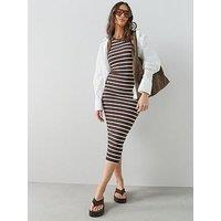 The Very Collection Stripe Ribbed Racer Vest Dress - Brown