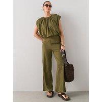The Very Collection Casual Wide Leg Trouser Co-Ord - Khaki