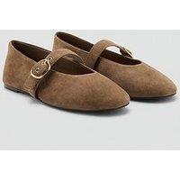 Mango Leather Ballerina With Strap And Buckle - Brown