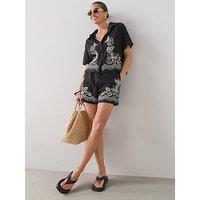 The Very Collection Embroidered Short Co-Ord - Black