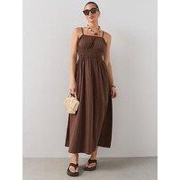 The Very Collection Shirred Cotton Cami Midaxi Dress - Brown