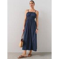 The Very Collection Shirred Cotton Cami Midaxi Dress - Blue