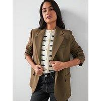 Mango Double-Breasted Suit Jacket - Khaki Green