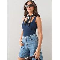 The Very Collection Scoop Neck Rib Vest - Navy