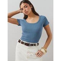 The Very Collection Stretch Rib Scoop Neck T-Shirt - Blue