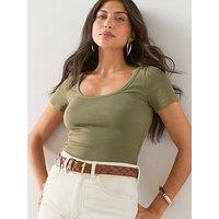 The Very Collection Stretch Rib Scoop Neck T-Shirt - Khaki