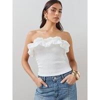The Very Collection Bandeau Shirred Frill Top - White