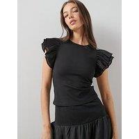 The Very Collection Short Sleeve Frill Tee Co-Ord - Black
