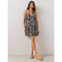 The Very Collection Printed Textured Stretch Cami Mini Dress - Black