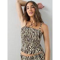 The Very Collection Printed Textured Stretch Bandeau Top - Brown