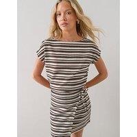 The Very Collection Textured Stripe Oversized T-Shirt Co-Ord - Brown