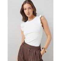 The Very Collection Frill Sleeveless Rib Top - White