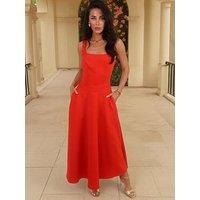 Ax Paris Square Neck A-Line Midi Dress - Blood Orange