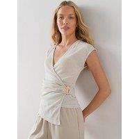 The Very Collection Side Detail Wrap Short Sleeve Top - Cream