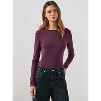 Mango Round-Neck Long-Sleeved T-Shirt - Burgundy