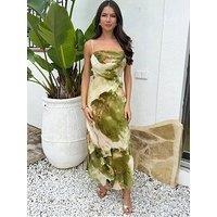 Ax Paris Marble Print Strappy Slip Midi Dress - Lime