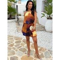 Ax Paris Smudge Print Racer Neck Bubble Hem Mini Dress - Multi