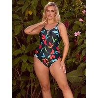 Yours Curve Bright Floral Strap Swimsuit - Black