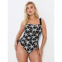 Yours Curve Starfish Frill Strap Swimsuit - Black