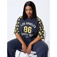 Yours Curve '86 Sport Star Raglan T-Shirt - Blue