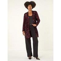 Roman Sequin Velvet Longline Jacket - Fuchsia
