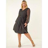 Roman Curve Polka Dot Dress - Black