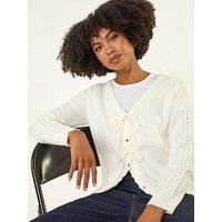 Roman Bow Front Buttoned Knit Cardigan - Ivory