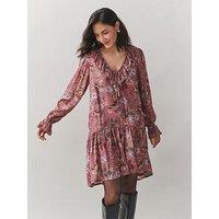 Laura Ashley Pleat Front Ruffle Sleeve Mini Dress - Pink