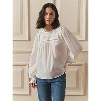 Laura Ashley Embroidered Balloon Sleeve Blouse - White