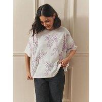 Laura Ashley Embroidered Placement T-Shirt - Purple