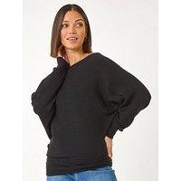 Roman Ribbed Batwing Knit Jumper - Black