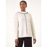 Roman Funnel Neck Seam Detail Jumper - Ivory