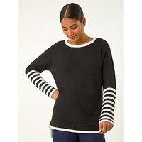 Roman Contrast Stripe Detail Knit Jumper - Black
