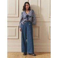 Laura Ashley Button Up Front Jeans - Navy