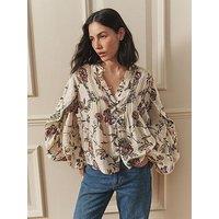Laura Ashley Pleat Front Ruffle Sleeve Blouse - Multi