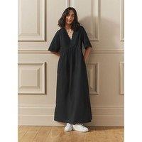 Laura Ashley Broderie Cotton Midi Dress - Black