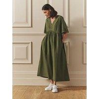 Laura Ashley Broderie Cotton Midi Dress - Blue