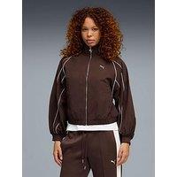 Puma Womens T7 Balloon Sleeve Piping Relaxed Woven Track Jacket - Brown