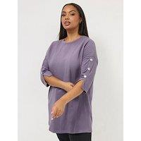 Yours Curve Ribbed Button Detail Top - Purple
