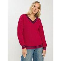 Long Tall Sally V-Neck Stripe Jumper - Red