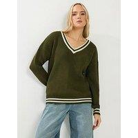 Long Tall Sally V-Neck Stripe Jumper - Green