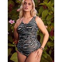 Yours Curve Zebra Lace Up Plunge Swimsuit