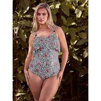 Yours Curve Cherry Leopard Frill Swimsuit