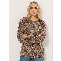 Long Tall Sally Floral Placket Raglan Blouse - Cream