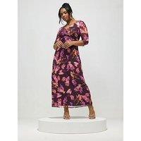 Yours Curve Abstract Gathered V-Neck Mesh Dress