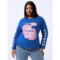 Yours Curve Sport Long Sleeve Boxy T-Shirt - Blue
