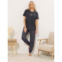 Long Tall Sally 'Mon Cheri' Short Sleeve Cuffed Leg Pyjama Set - Blue