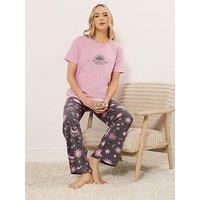 Long Tall Sally 'Weekend Dreaming' Short Sleeve Wide Leg Pyjama Set - Pink