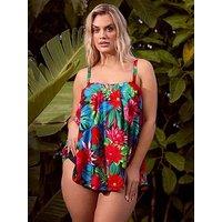 Yours Curve Hawaiian Pleat A-Line Tankini - Print