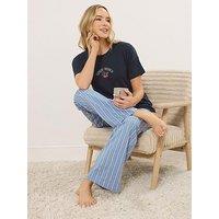 Long Tall Sally 'Sunday Brunch' Short Sleeve Wide Leg Pyjama Set - Blue